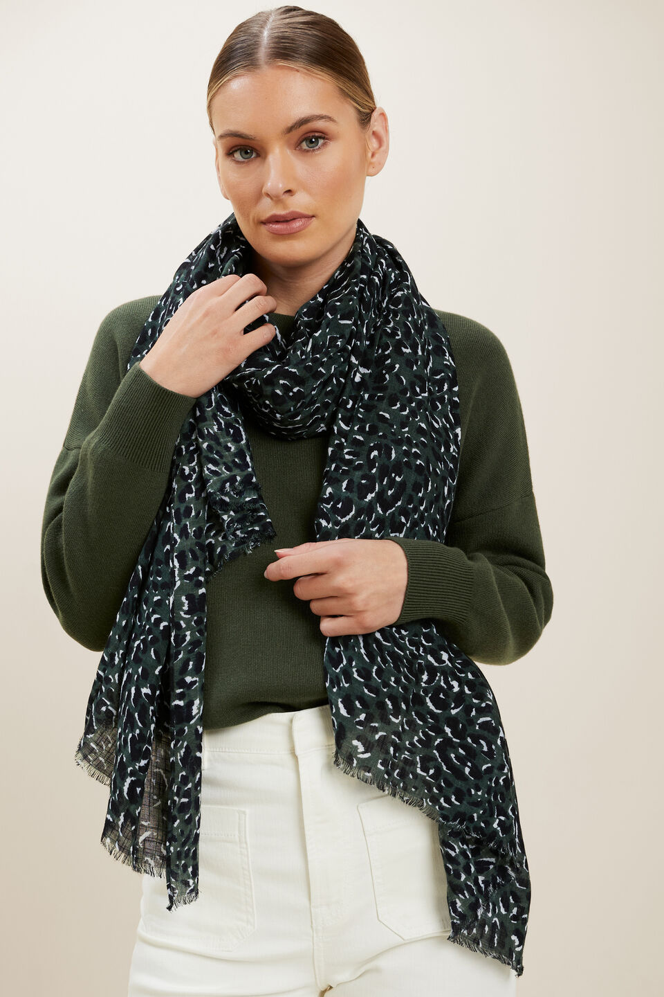 Abstract Ocelot Scarf  Basil