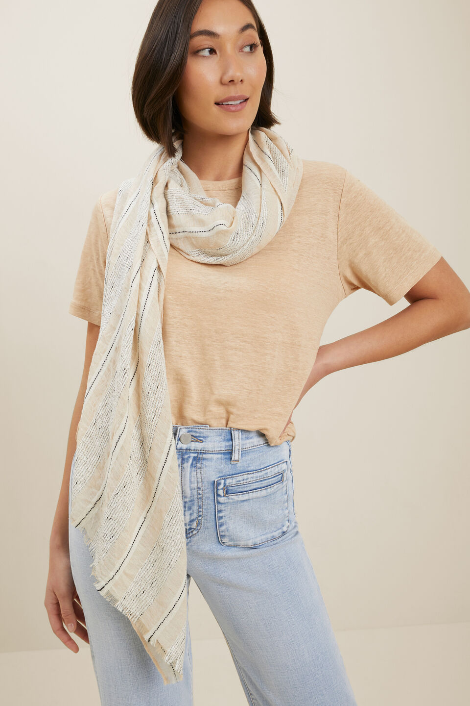 Textured Weave Scarf  Neutral Sand Multi