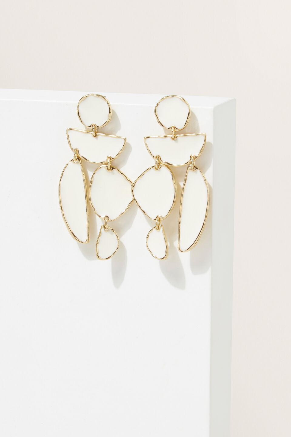 Enamelled Hanging Earrings  Gold French Vanilla