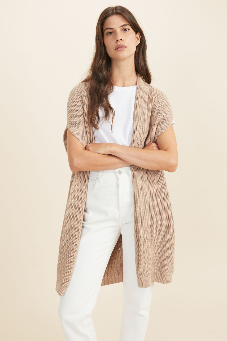 Chunky Knit Gilet  Champagne Beige Marle