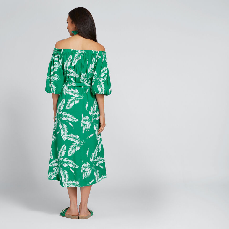 Off-Shoulder Palm Dress  