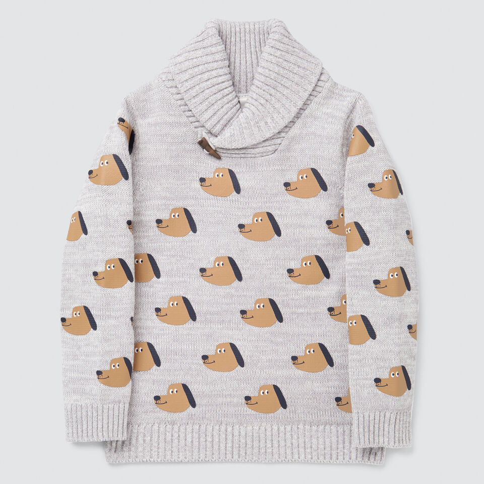 Dog Print Shawl Sweater  