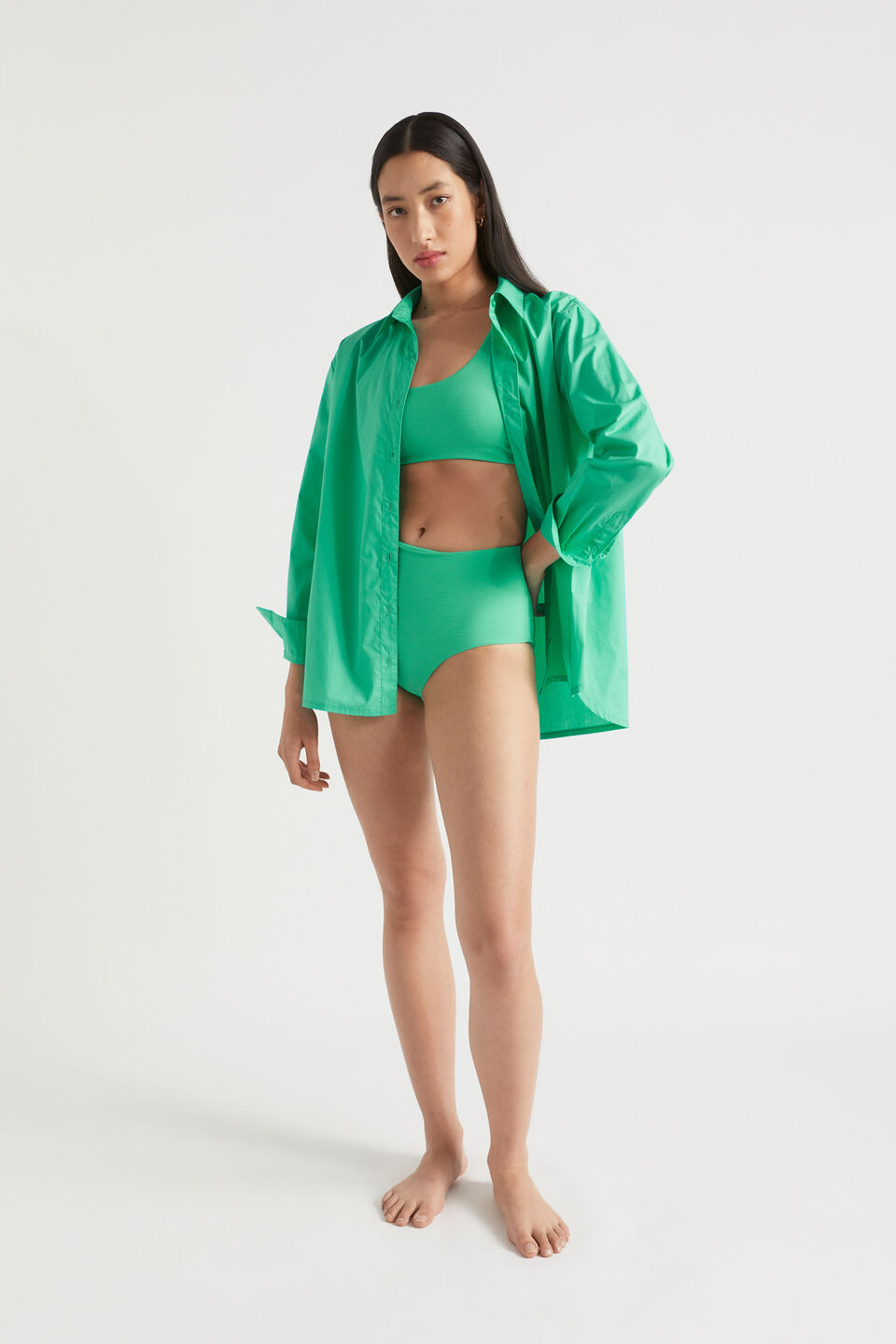 Rib One Shoulder Bikini  Jade Green