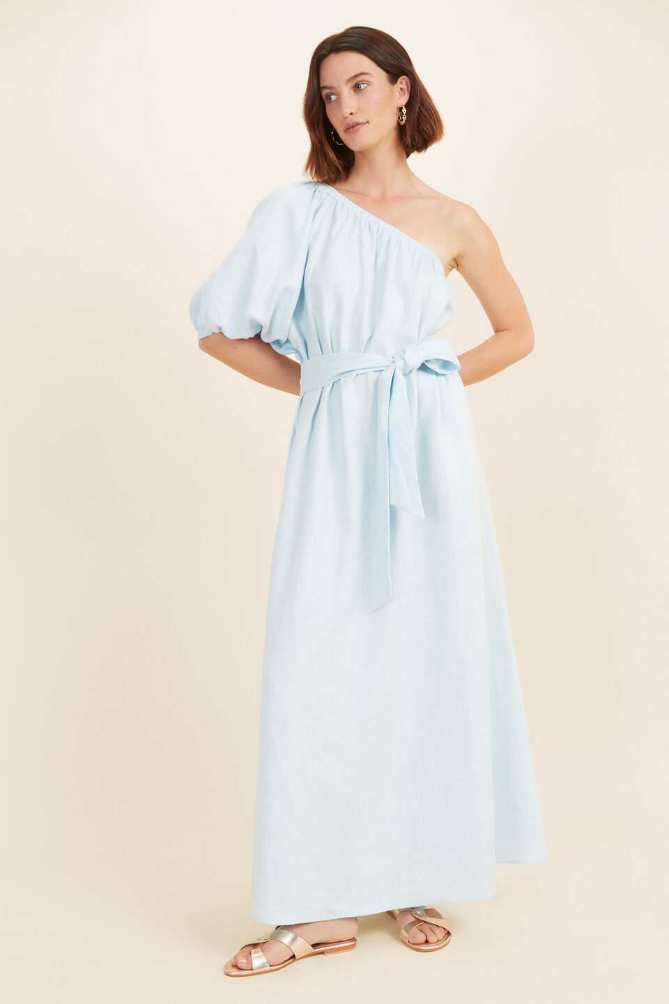 Linen One Shoulder Maxi Dress  WINTERSKY