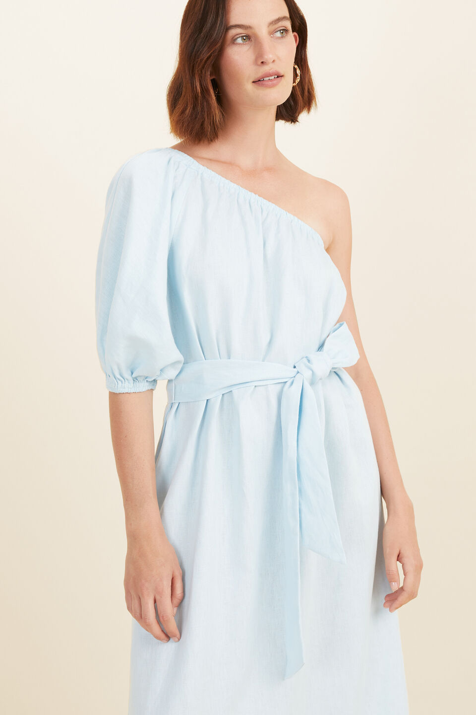 Linen One Shoulder Maxi Dress  WINTERSKY