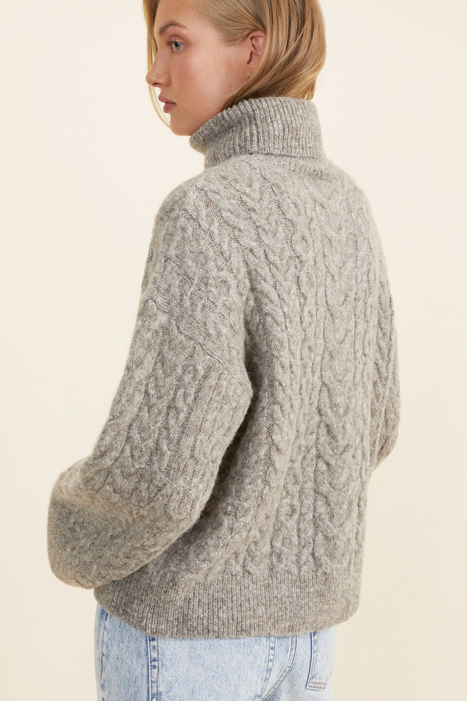 Chunky Roll Neck Sweater  Pewter Marle