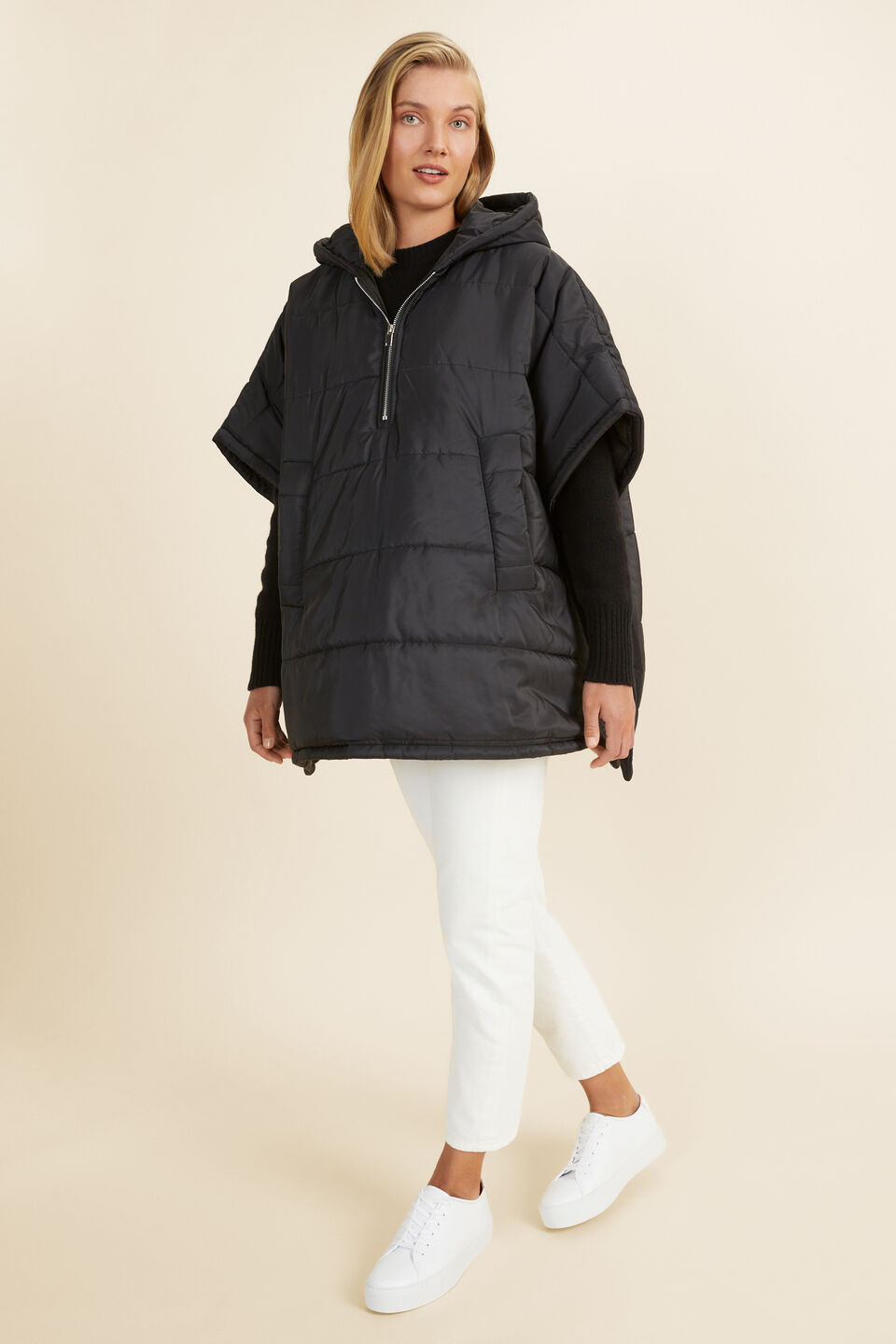 Quilted Leisure Poncho  Black