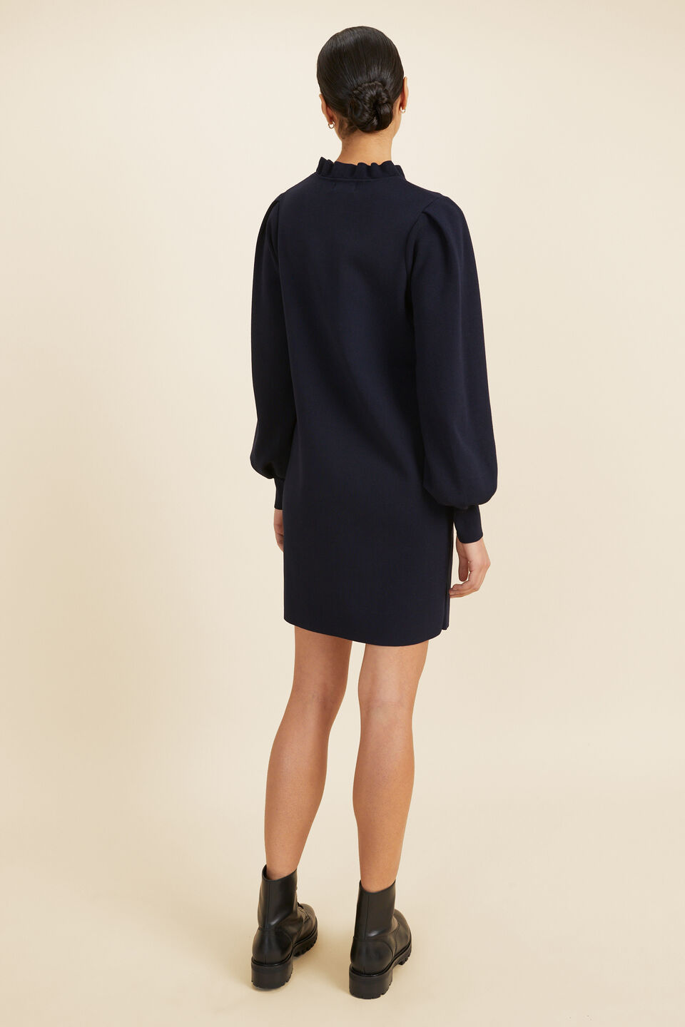 Crepe Frill Neck Mini Dress  Deep Navy