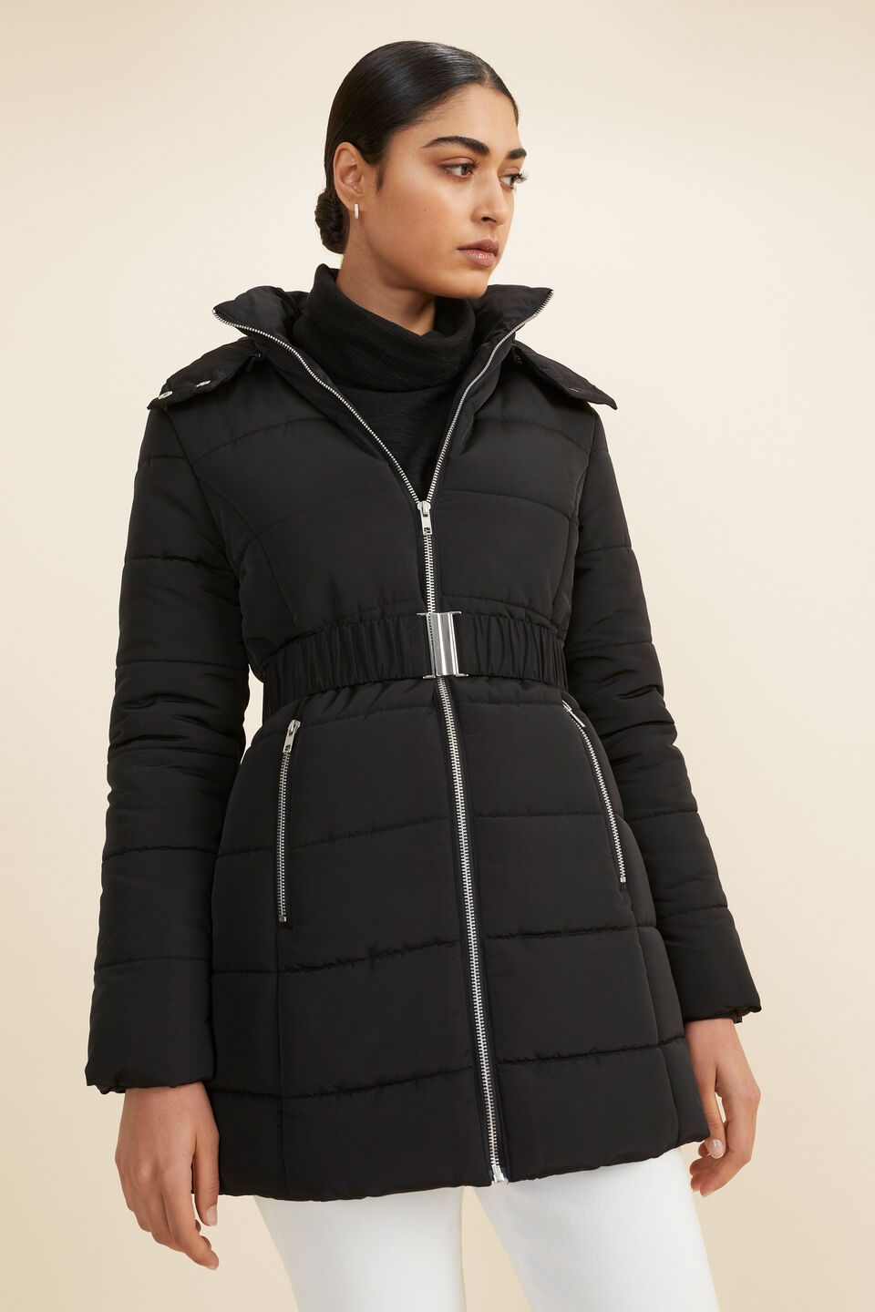 Fitted Mid Length Puffer  Black