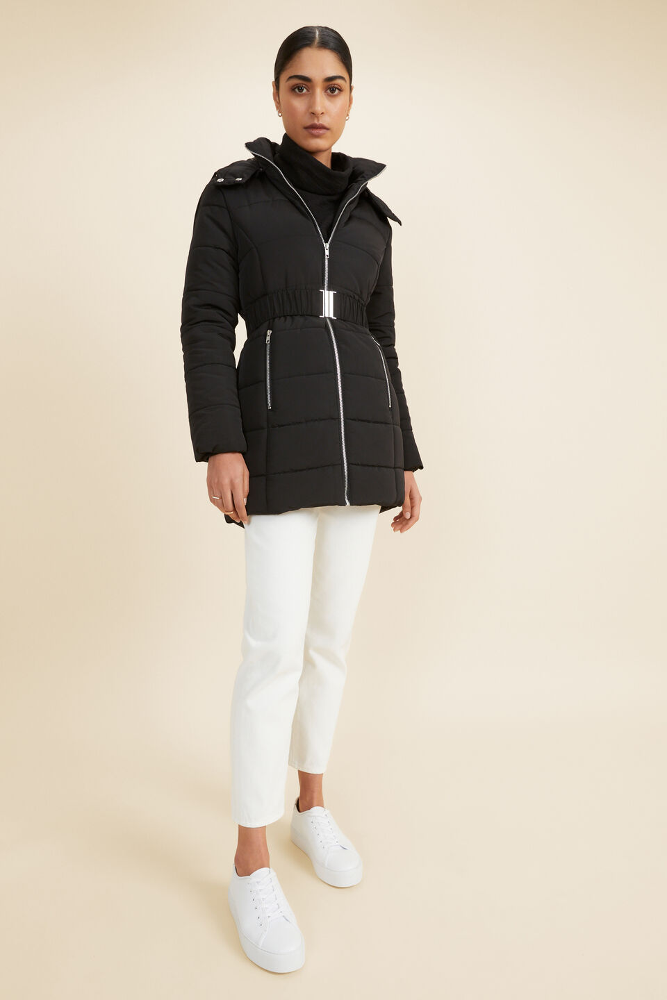 Fitted Mid Length Puffer  Black