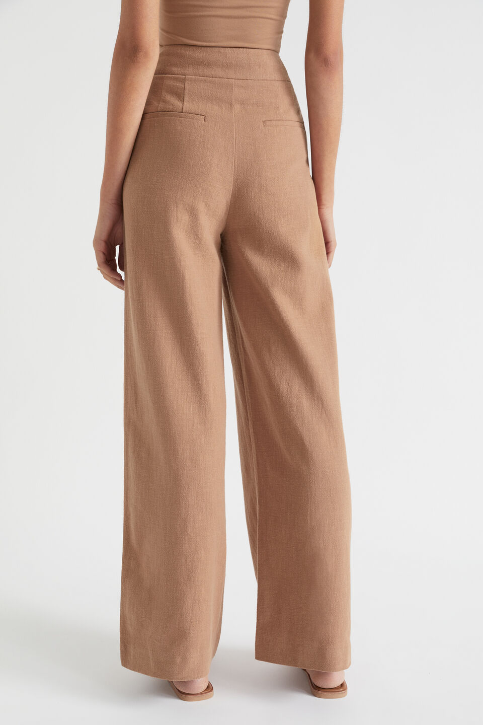 Textured Wide Leg Button Pant  Auburn Brown