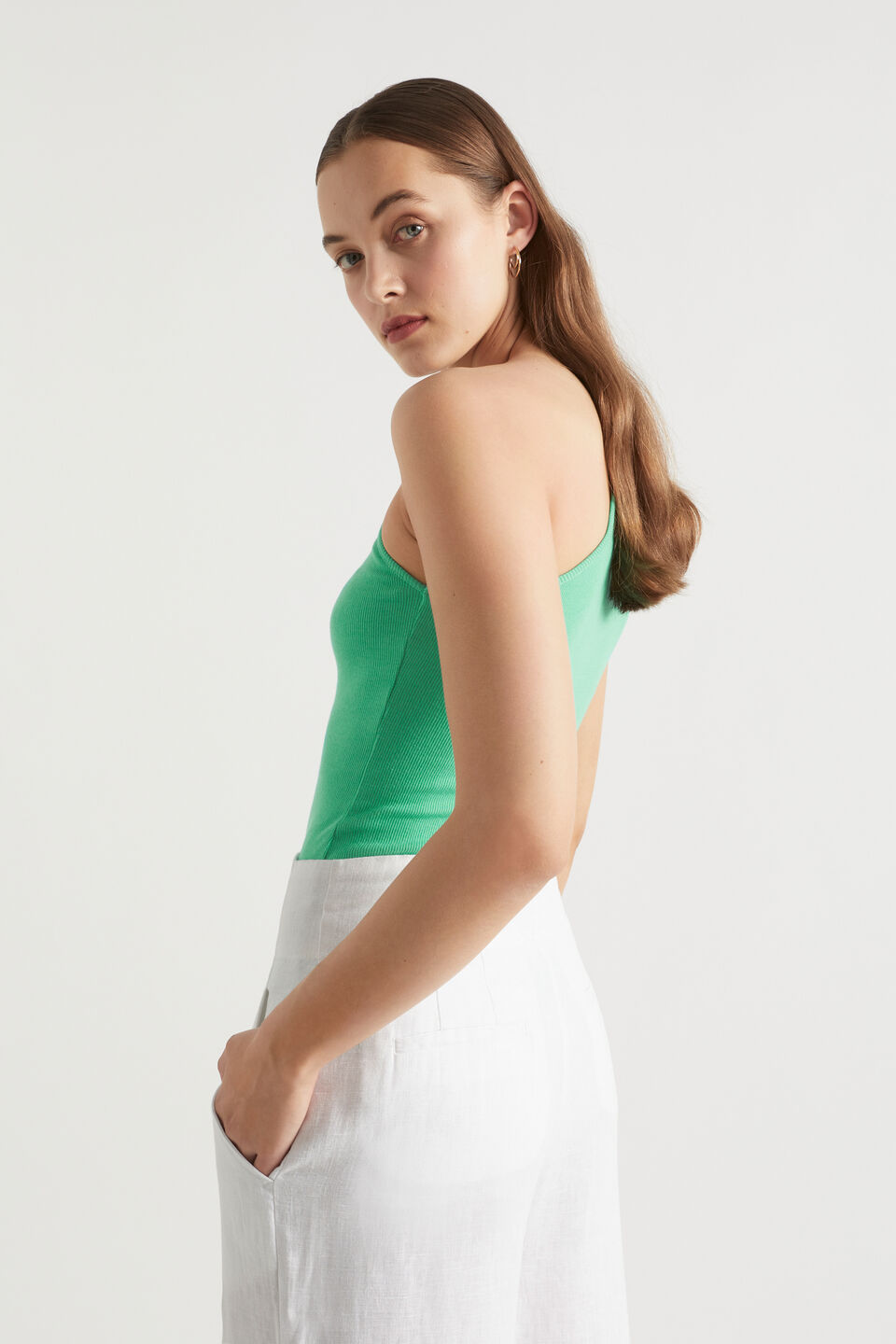 One Shoulder Cut Out Tank  Jade Green
