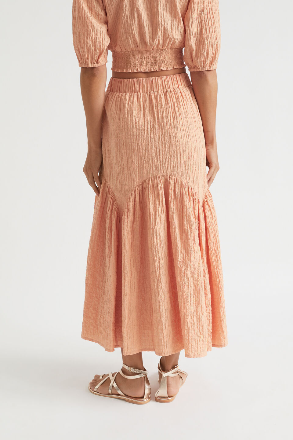 Seersucker Midi Skirt  Peach Bloom