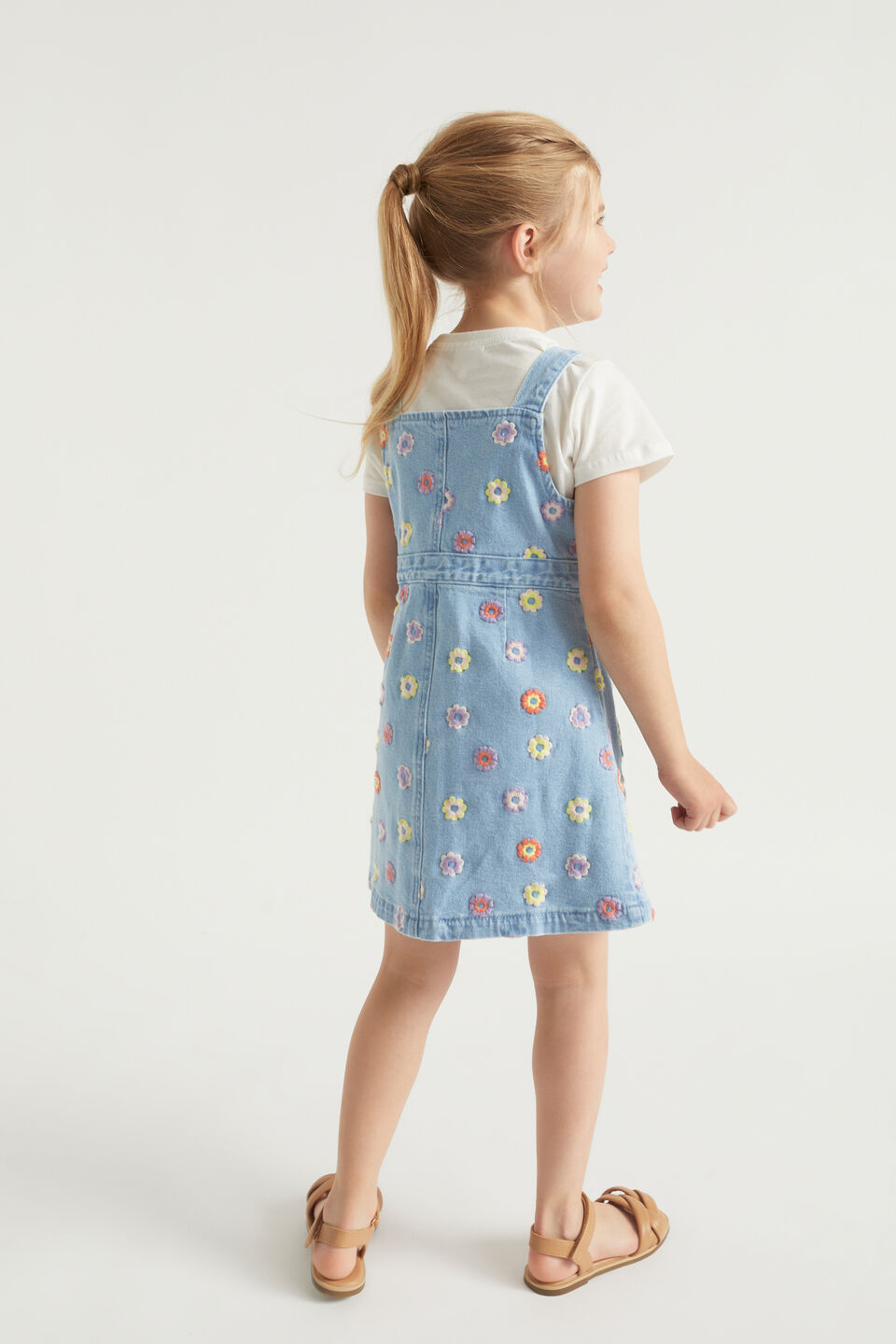 Floral Embroidered Pinafore  Classic Wash