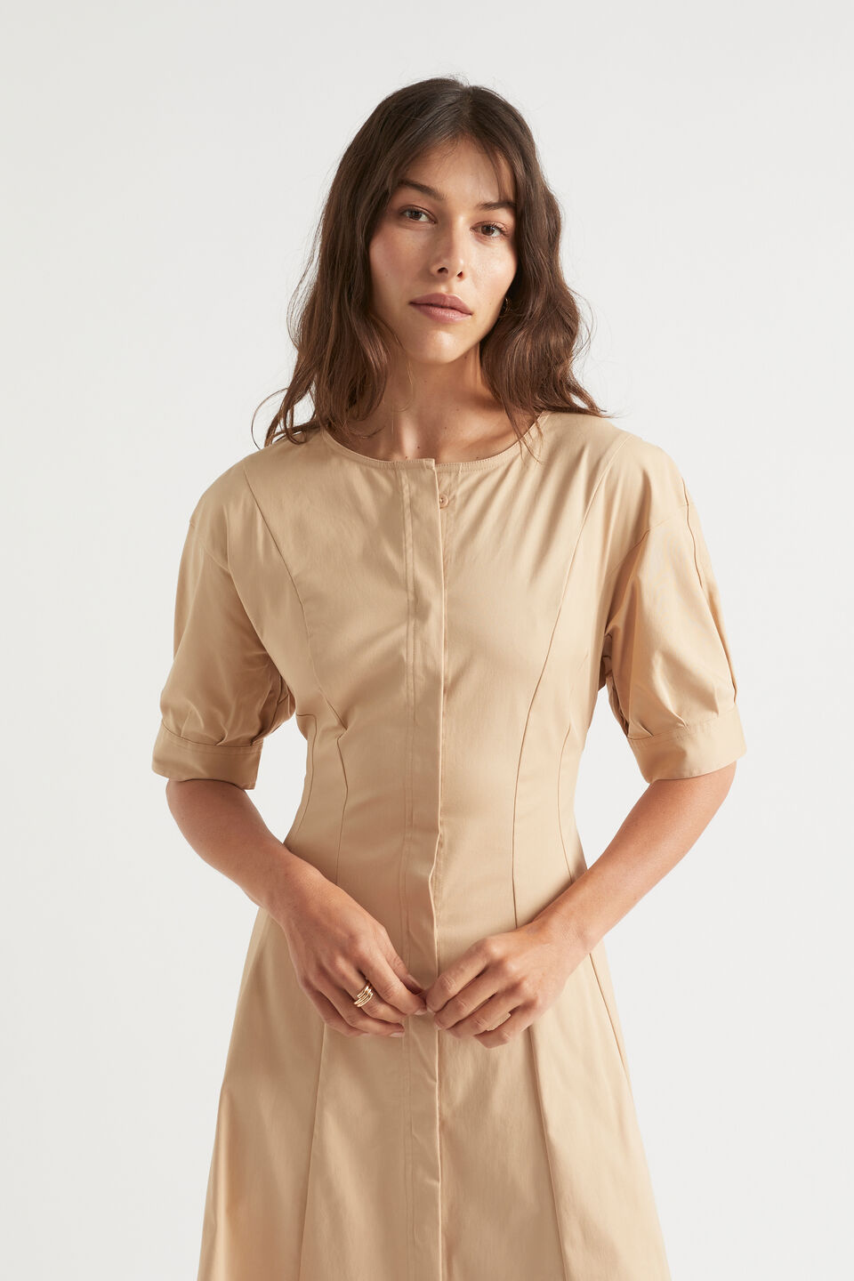 Sateen Full Hem Midi Dress  Light Chestnut