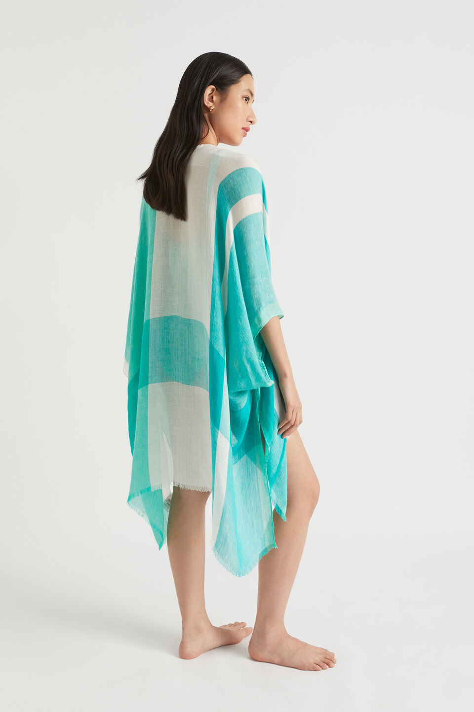 Oversized Check Poncho  Deep Teal Multi