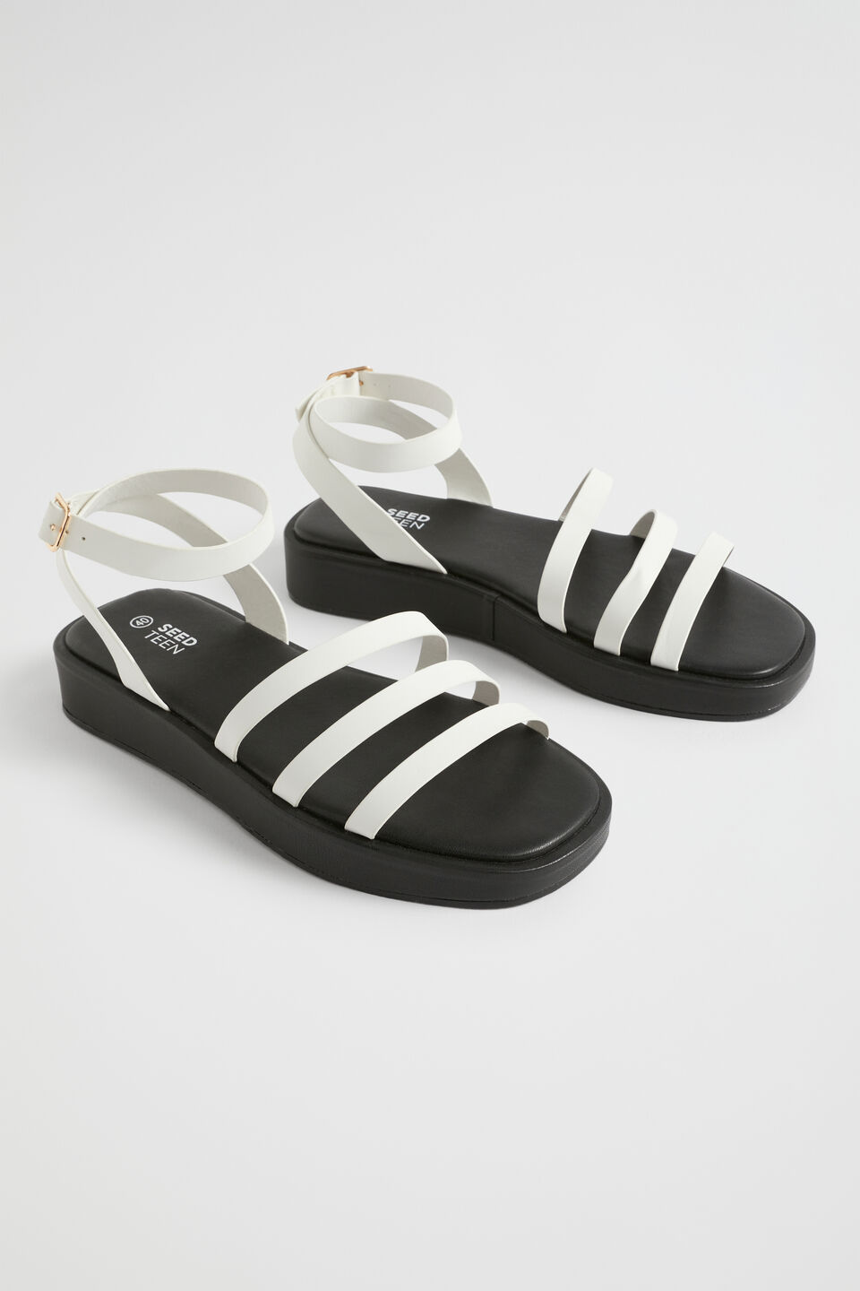 3 Strap Flatform Sandal  White Black