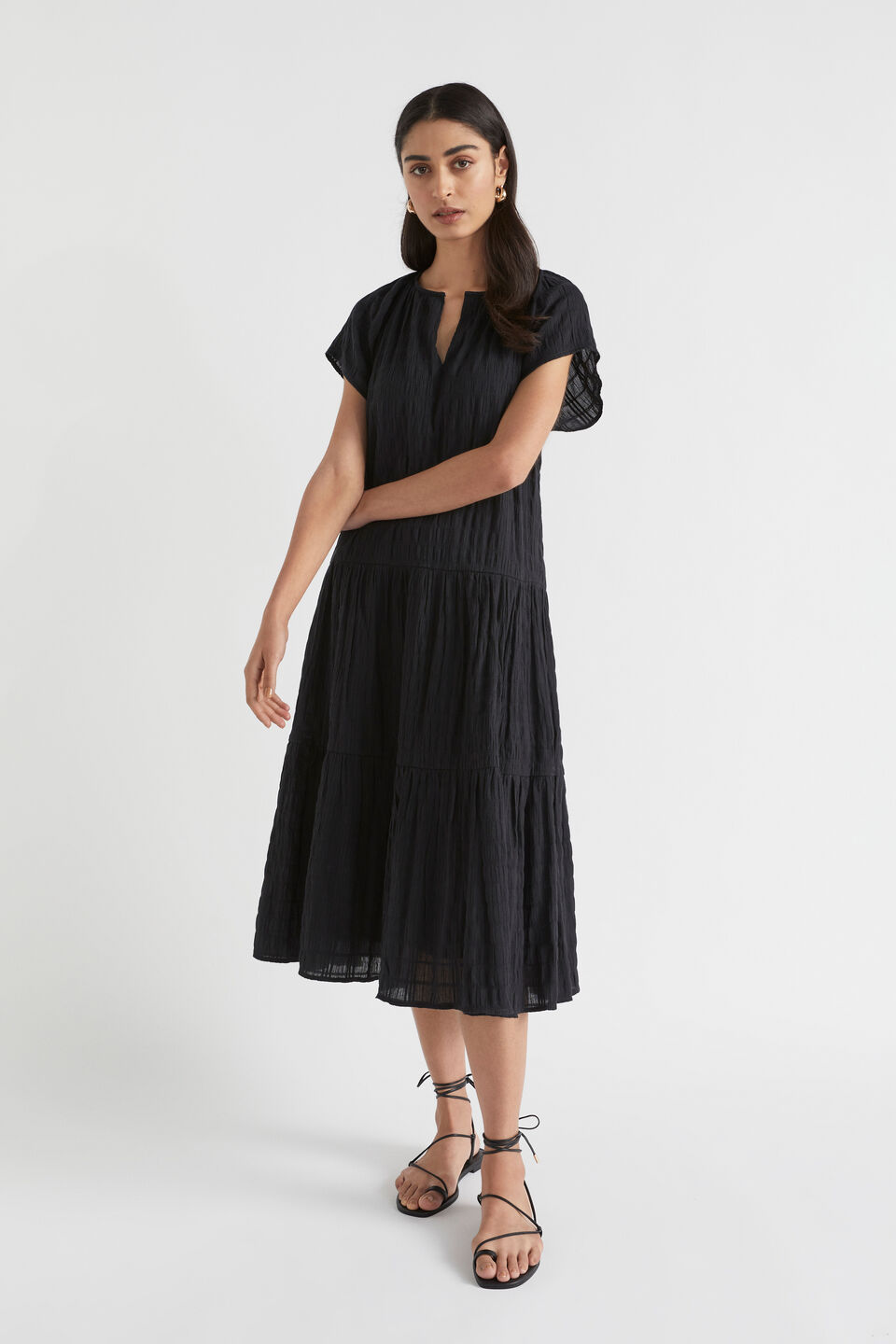 Textured Relaxed Midi Dress  Black