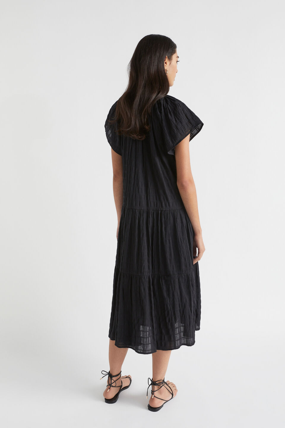 Textured Relaxed Midi Dress  Black