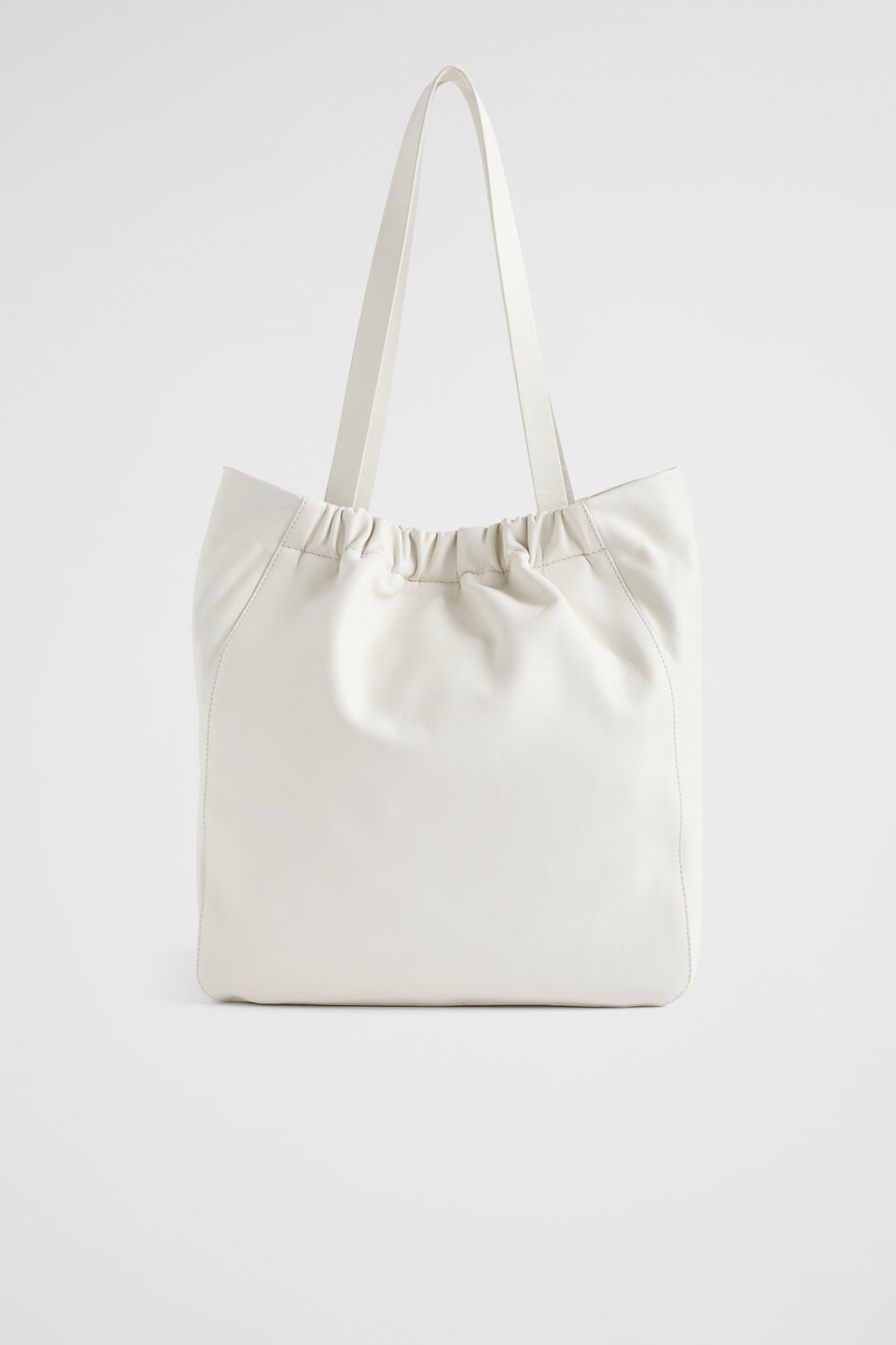 Rouched Leather Tote  Bone