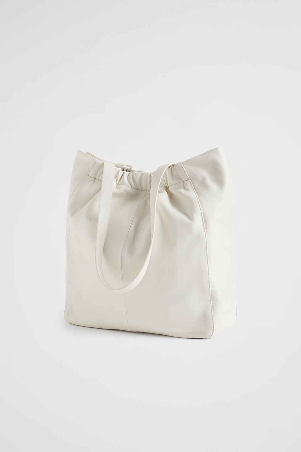 Rouched Leather Tote  Bone