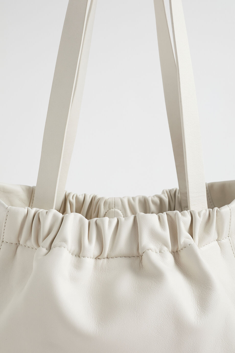 Rouched Leather Tote  Bone