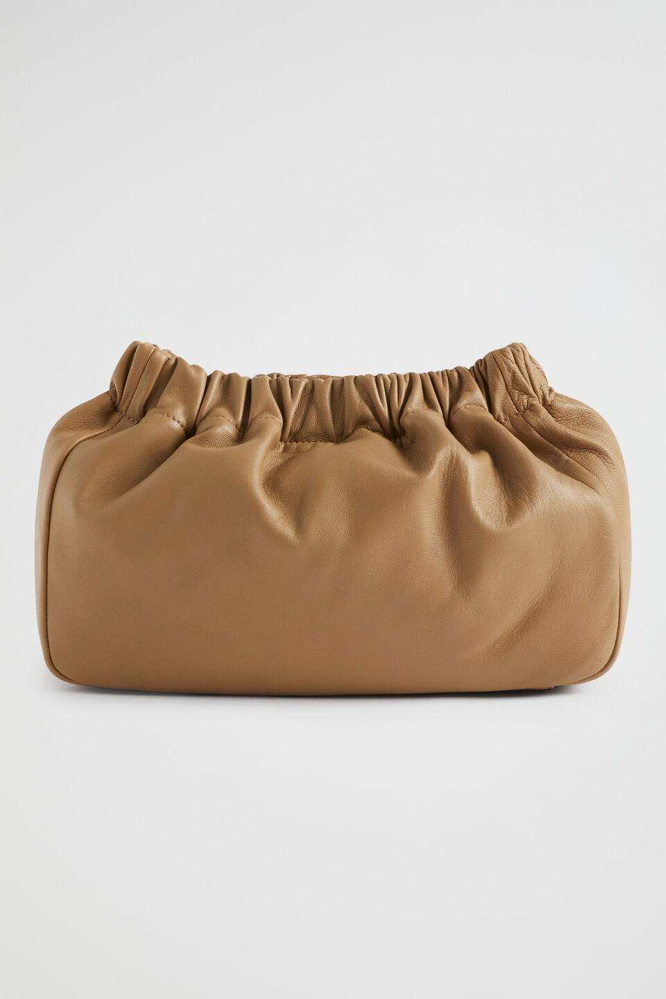 Rouched Leather Clutch  Cashew
