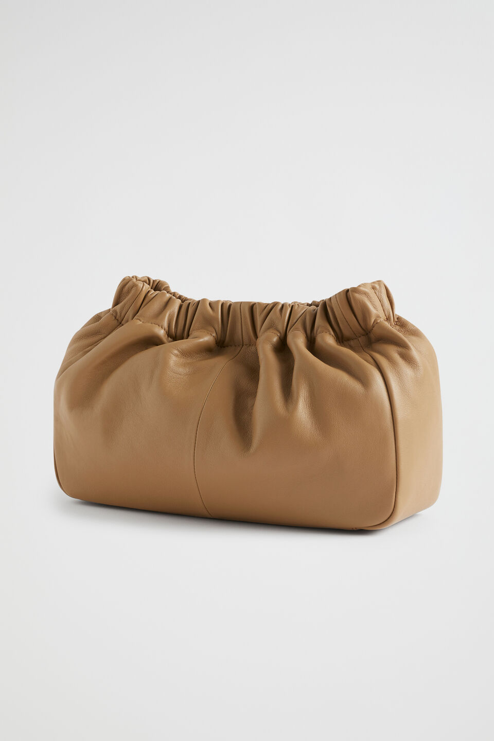 Rouched Leather Clutch  Cashew