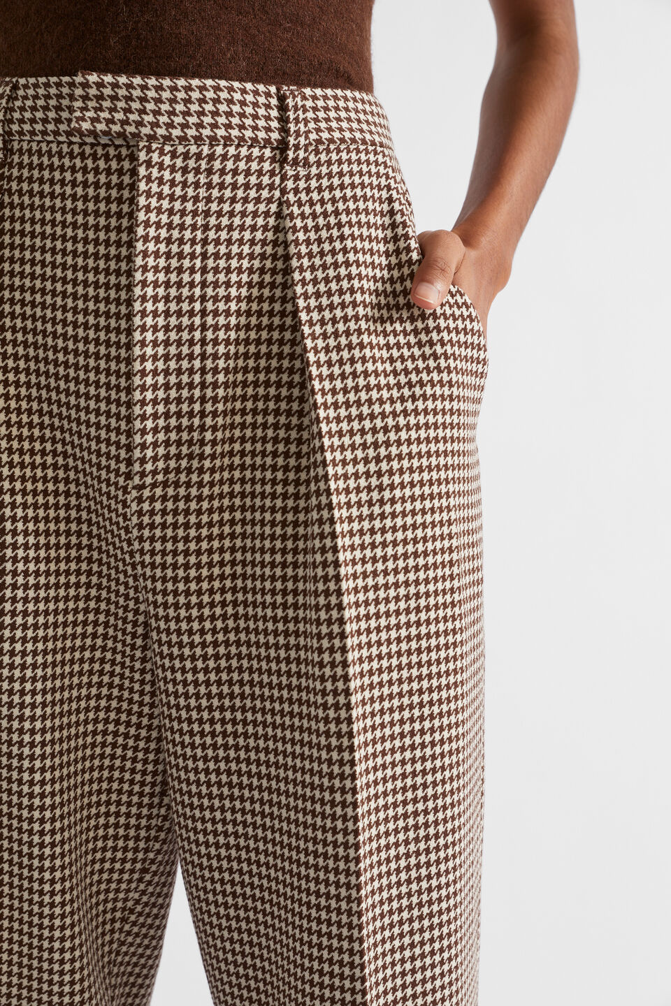 Houndstooth Pleat Front Pant  Hot Chocolate Houndstooth