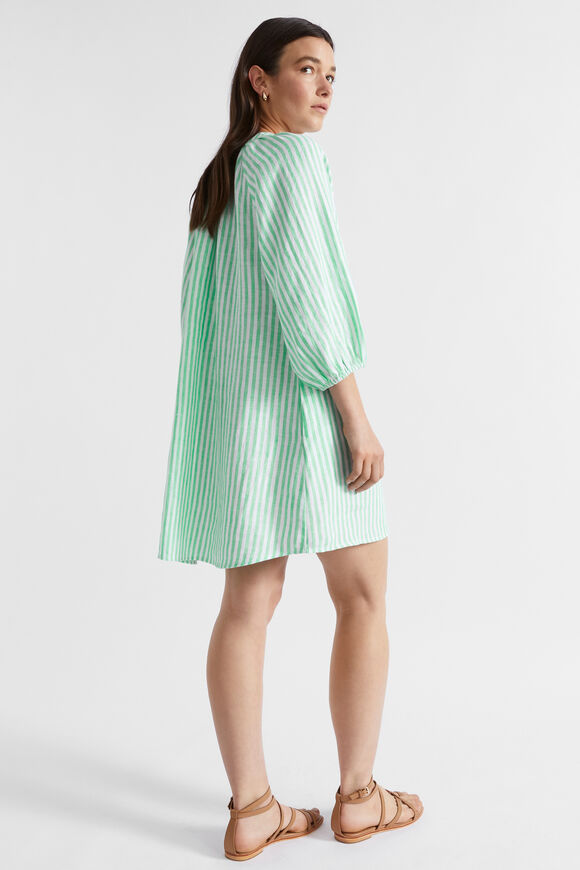 Linen Blouson Sleeve Mini Dress  Key Lime Stripe  hi-res