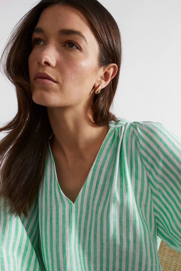 Linen Blouson Sleeve Mini Dress  Key Lime Stripe  hi-res