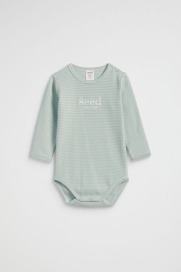 Core Rib Logo Bodysuit  Sage Stripe  hi-res