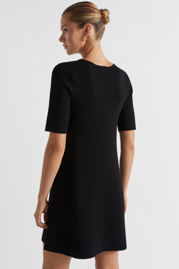 Crepe Knit Panelled Mini Dress  Black  hi-res