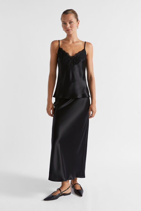 Satin Maxi Slip Skirt  Black  hi-res