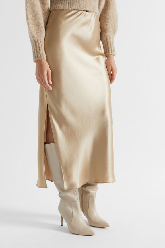 Satin Maxi Slip Skirt  Champagne Beige  hi-res