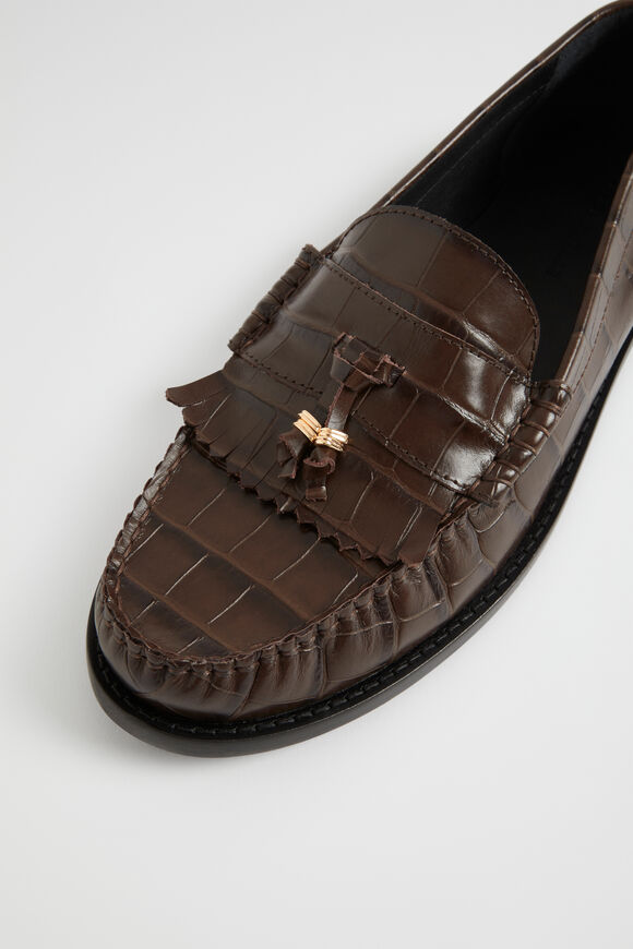 Keira Fringe Loafer  Chocolate Croc  hi-res