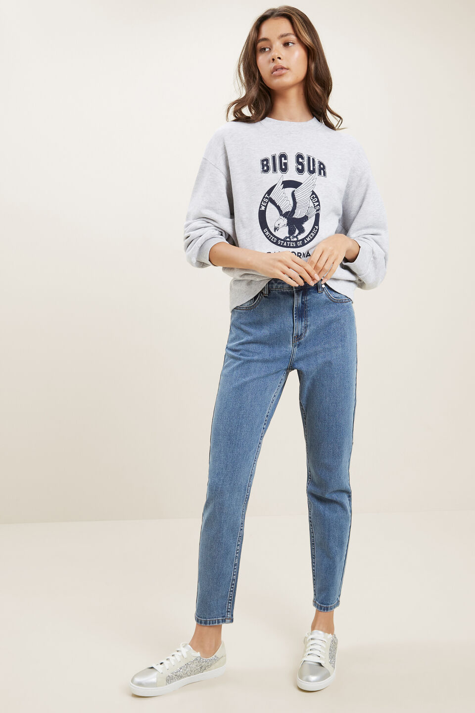 Varsity Cropped Sweater  Cloud