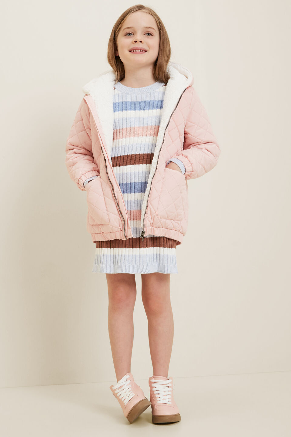Quilted Anorak  Dusty Rose