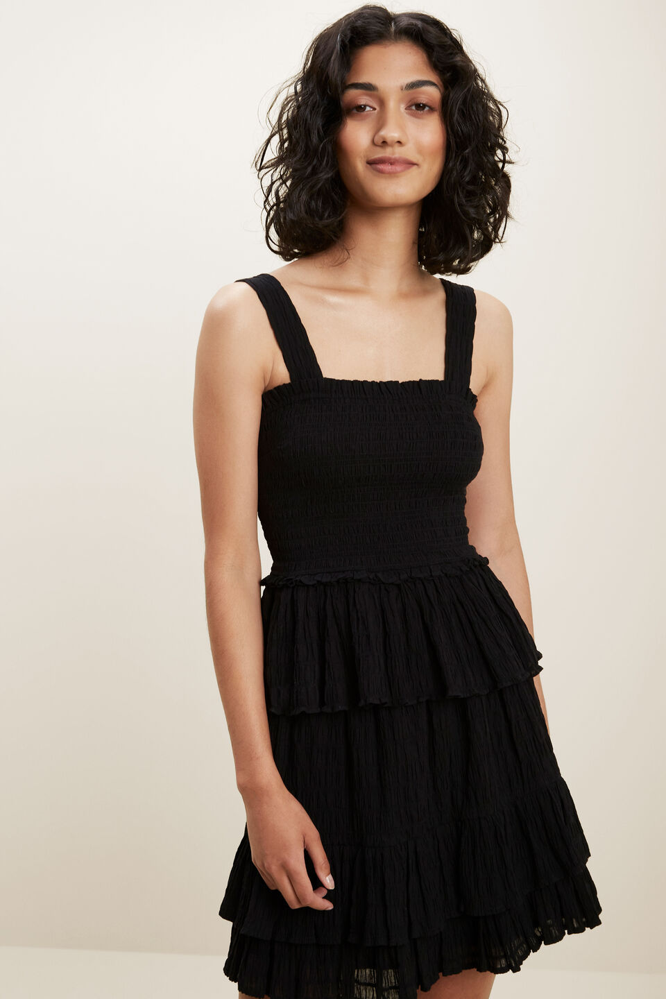 Textured Shirred Cami  Black