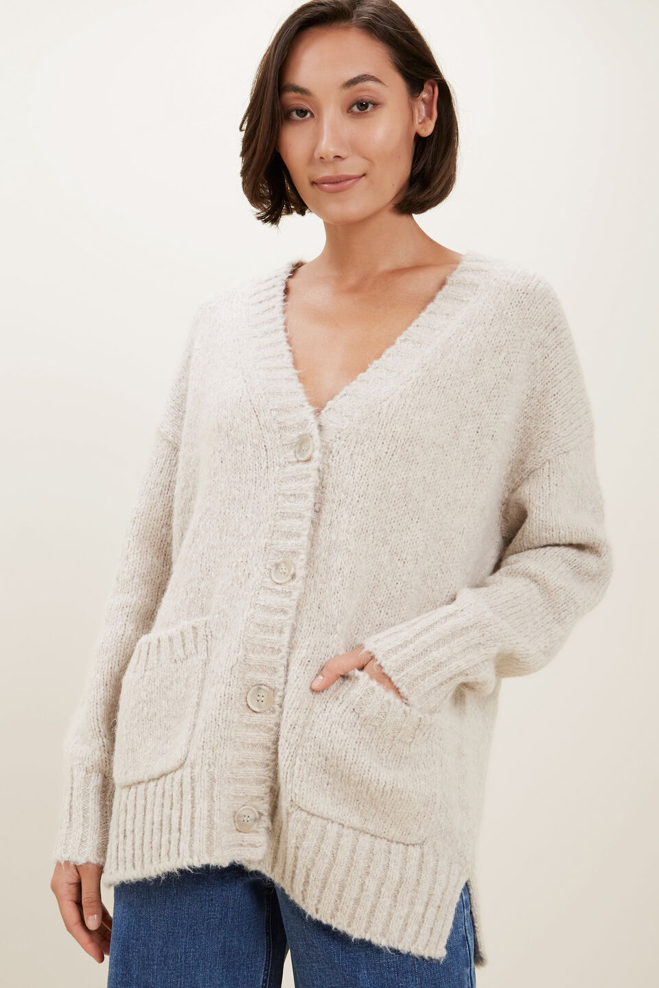Relaxed Knit Cardi  Fossil Marle