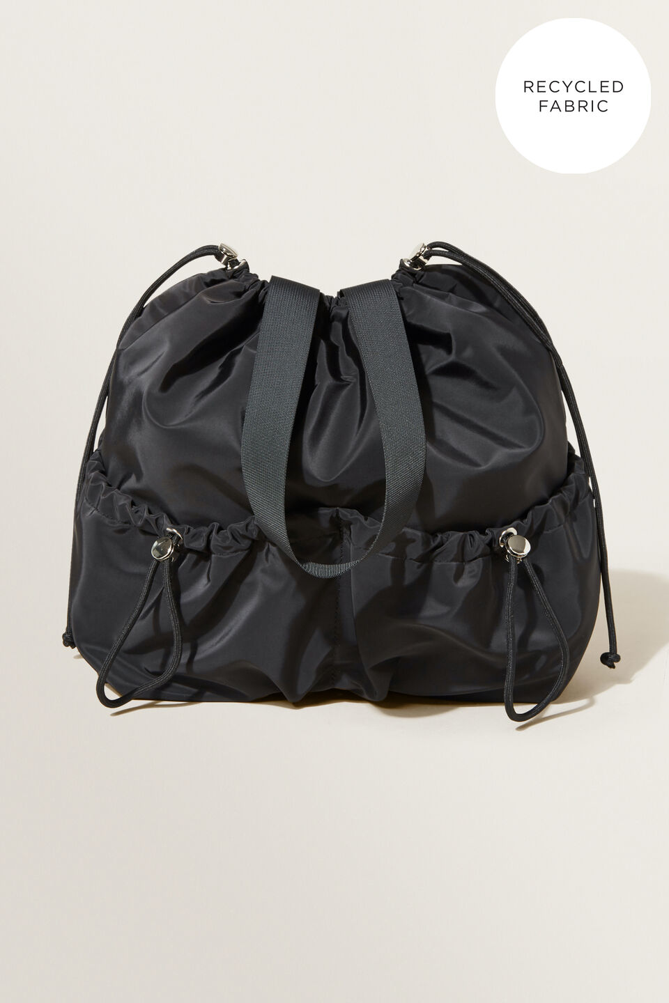 Drawstring Detail Tote  Black