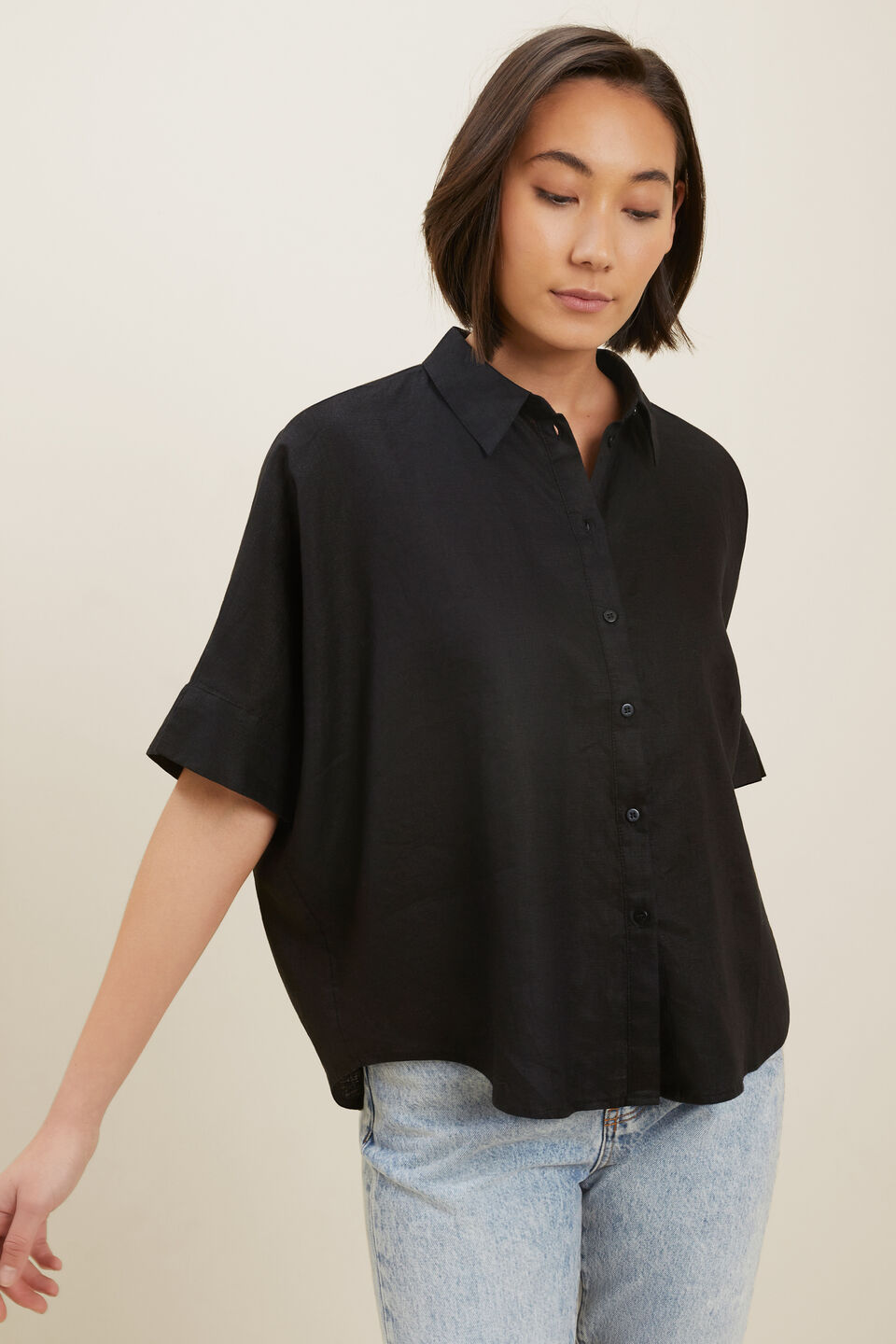 Linen Button-Down Shirt  Black