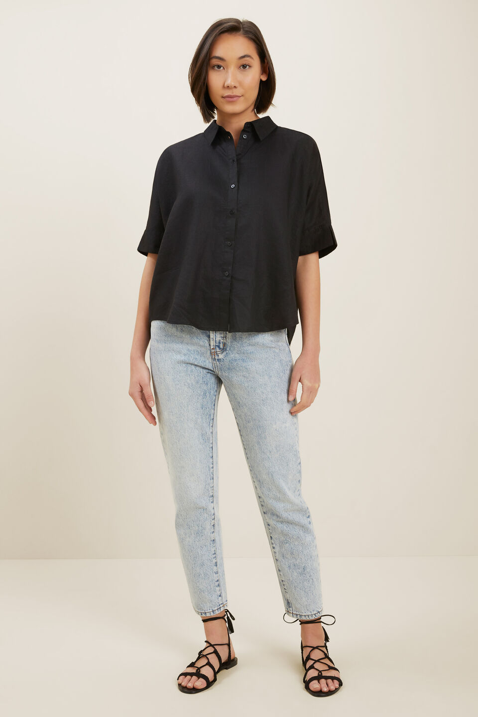 Linen Button-Down Shirt  Black