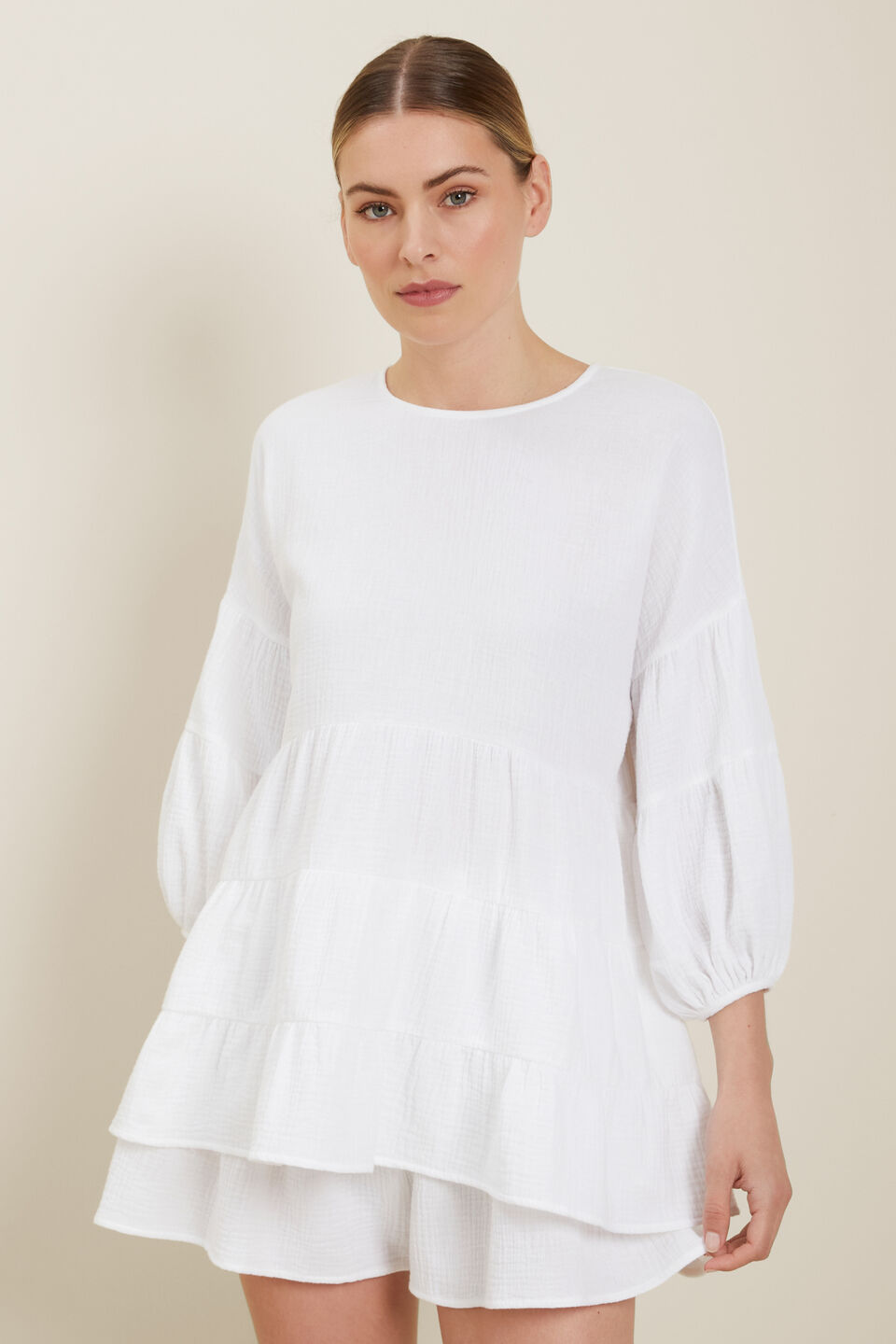 Cheesecloth Smock Top  Whisper White