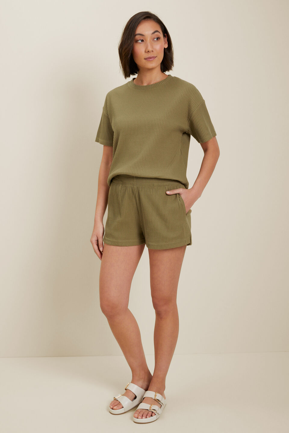 Textured Boxy Tee  Sage Green