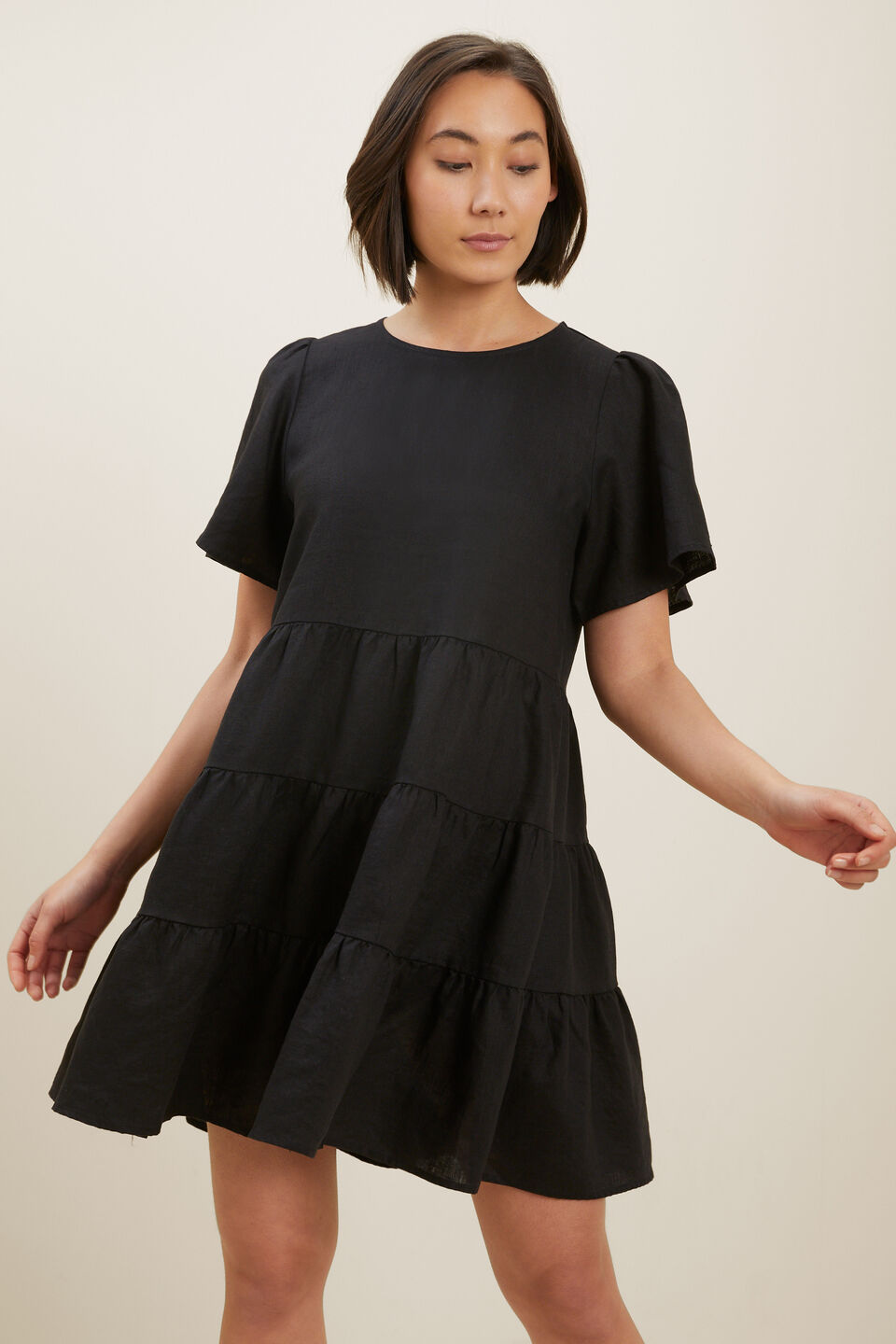 Core Linen Tiered Dress  Black