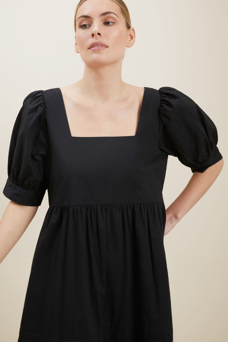 Poplin Pintuck Dress  Black