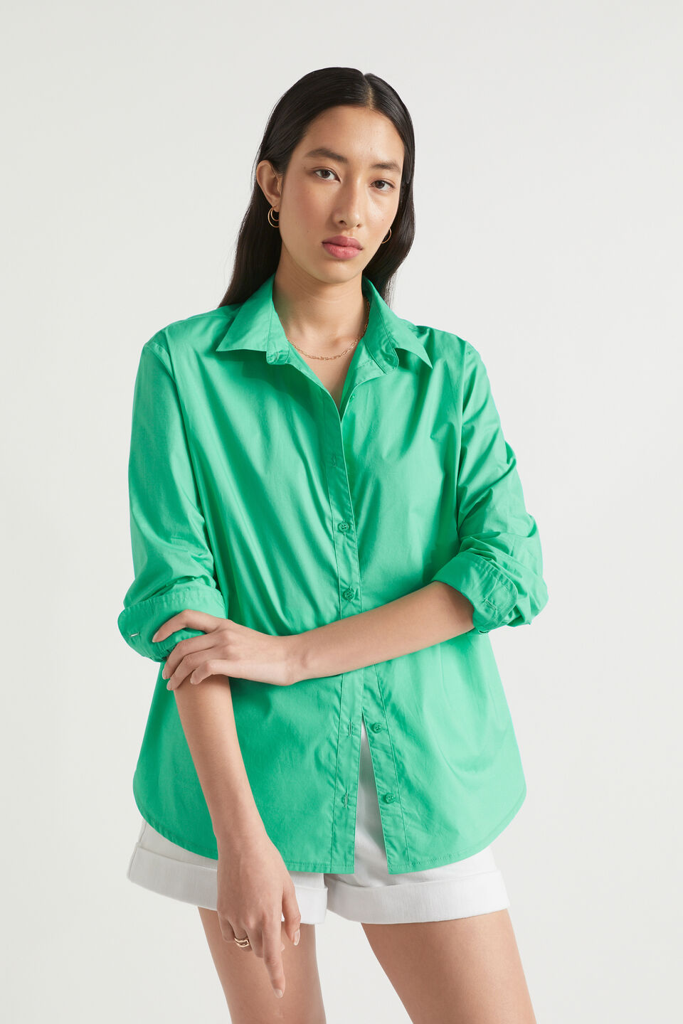 Poplin Button Down Shirt  Jade Green