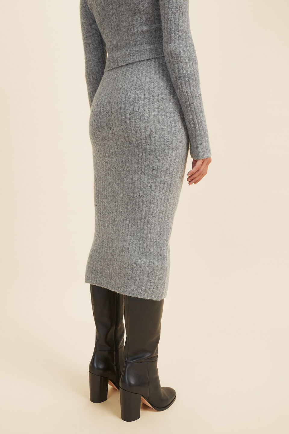 Knit Fitted Midi Skirt  Mid Grey Marle