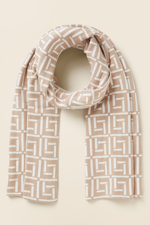 Knitted Geo Scarf  Champagne Beige  hi-res